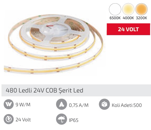 24v 9w 480 Ledli Silikonlu Cob erit Led