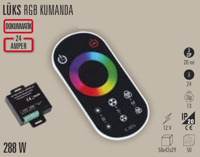 24 Amper Dokunmatik Rgb Kumanda